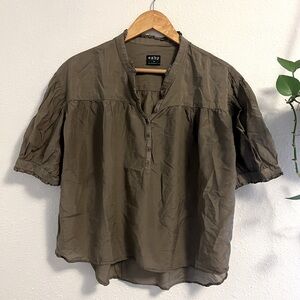 Second hand esby apparel silk ruffled blouse, sage green, size M